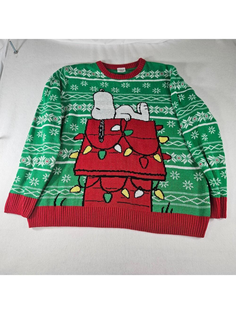 Peanuts Snoopy Christmas Ugly Sweater Green Red Holiday Knit 3XL